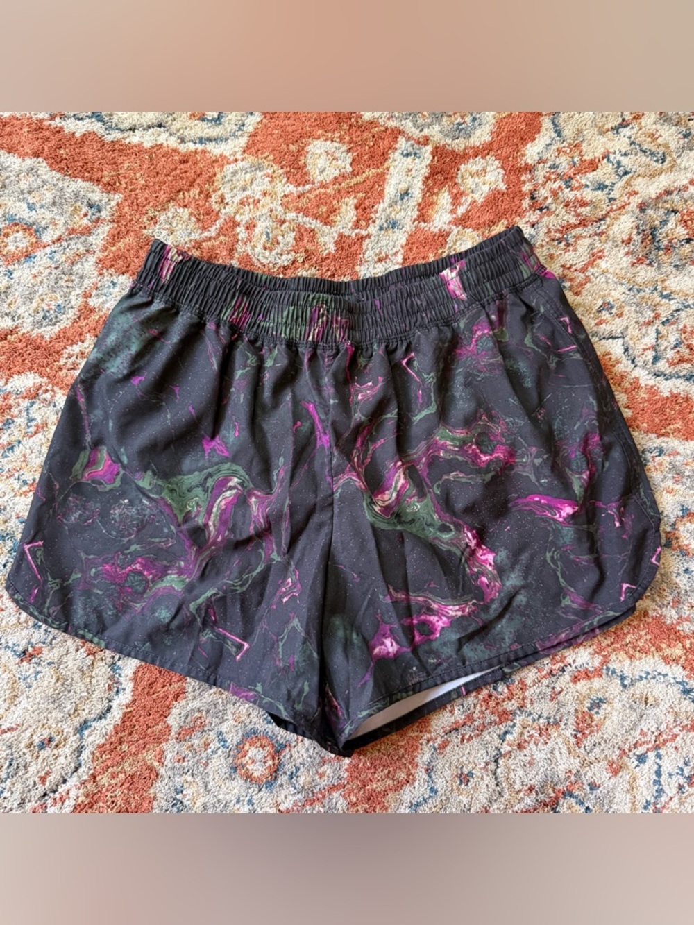 Champion Black Athletic Shorts with Pink & Green Marble Swirl
